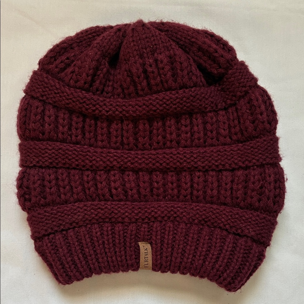 Furtalk Maroon Cable Knit Slouchy Beanie Winter Hat